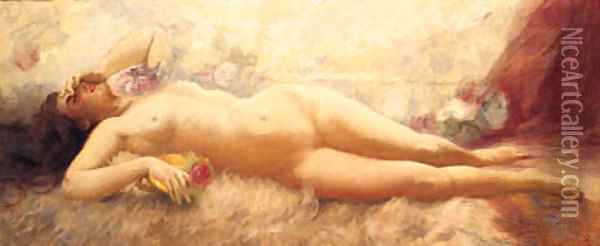 A Reclining Female Nude Oil Painting - Eduard Buchner