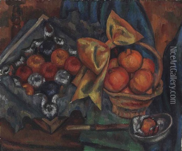 Still Life With Pomegranates And Fruit Oil Painting - Mark Gertler