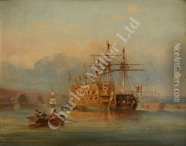 A Pair Of Royal Navy Scenes Oil Painting - William Henry Pike