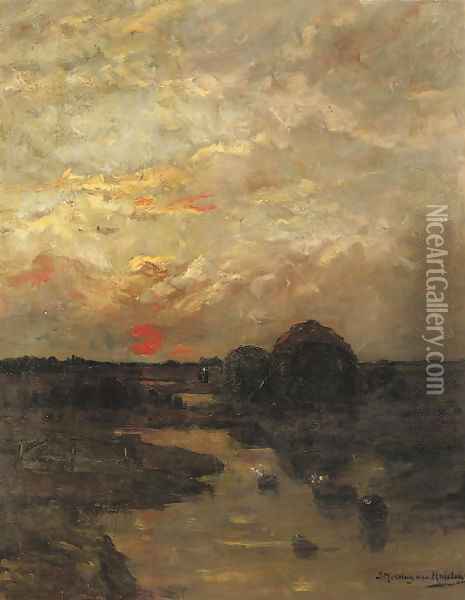 Zonsondergang a rural landscape at sunset Oil Painting - Sientje Mesdag Van Houten