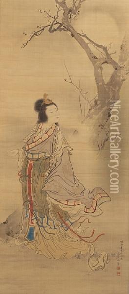 A Chinese Beauty Oil Painting - Mori Kansai
