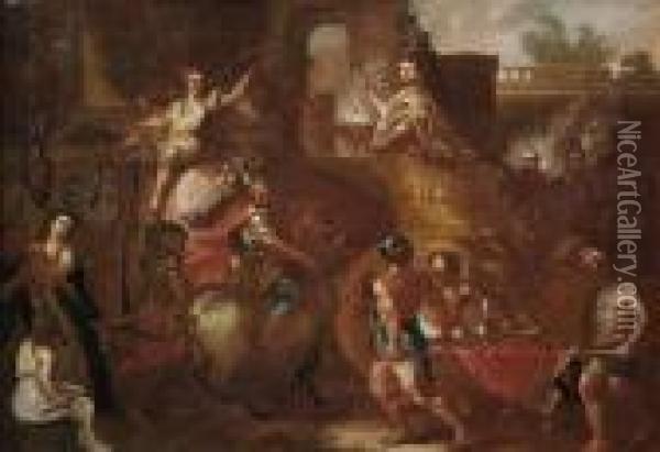 Entry Of Alexander The Great Into Babylon Oil Painting - Charles Lebrun
