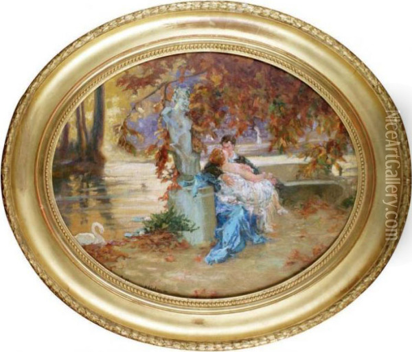 Amoureuse Dans Un Parc A L'automne Oil Painting - Arthur Midy