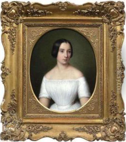Portrait Of Ayoung Lady Wearing A White Dress Oil Painting - Benjamin Orth