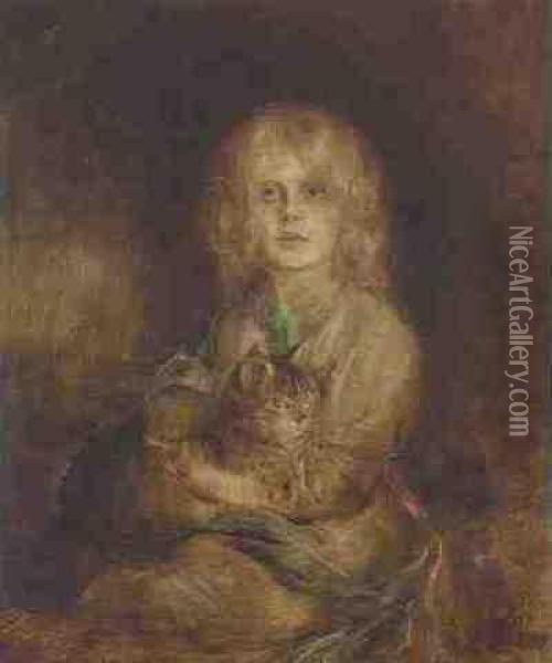 Marion Lenbach Mit Katze Oil Painting - Franz von Lenbach