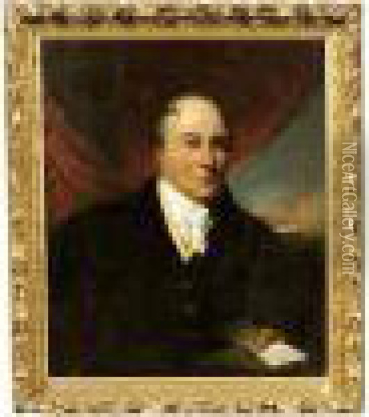 Portrait Of Ralph Dodds, Half Length Holding A Document Oil Painting - George Chinnery