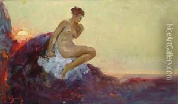 Ragazza Sugli Scogli Oil Painting - Alfredo Del Sordo
