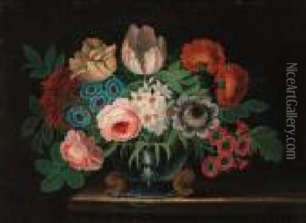 Summer Flowers In A Vase On A Ledge Oil Painting - Jan van Kessel