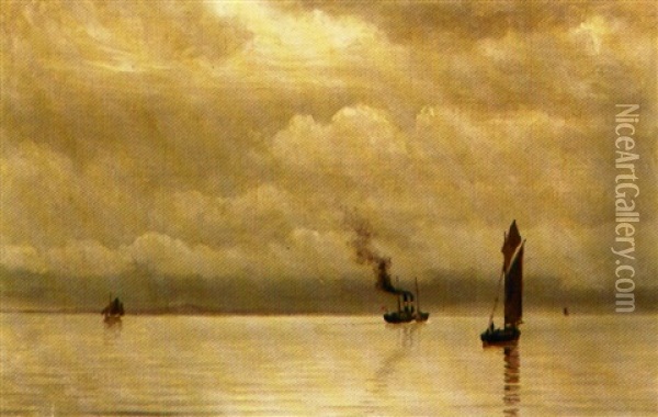 Marine Med Sejlskibe Pa Havet Oil Painting - Christian Blache