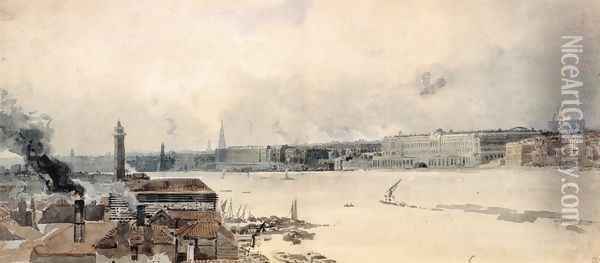 Study for the Eidometropolis: the Thames from Westminster to Somerset House Oil Painting - Thomas Girtin