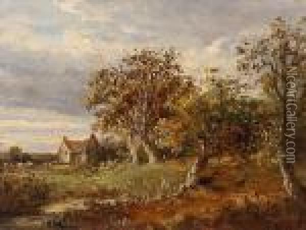 Landscape With Trees And A Cottage Oil Painting - John Moore Of Ipswich