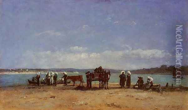 Brittany, Fishermen's Wives on the Shore Oil Painting - Eugene Boudin