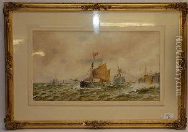 Shipping Off Pier Oil Painting - C Callow