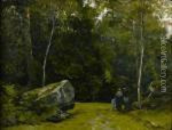 Paysans En Foret De Fontainebleau Oil Painting - Leon Richet