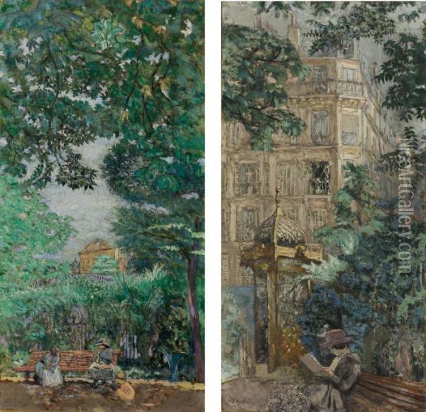 I) Le Banc (jardin Du Luxembourg) Oil Painting - Jean-Edouard Vuillard