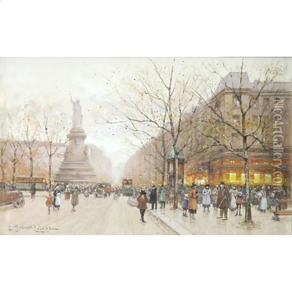 Place De La Republique 2 Oil Painting - Eugene Galien-Laloue