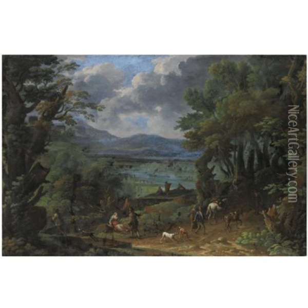 Paesaggio Fluviale Con Viandanti Oil Painting - Jan Frans van Bloemen