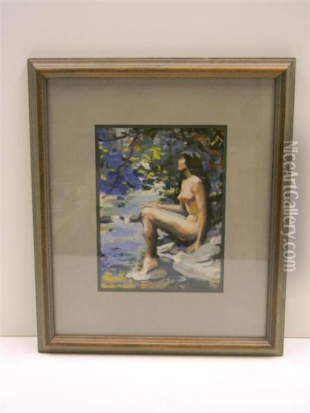 Nude Woman At The Edge Of Stream Oil Painting - Ben Foster