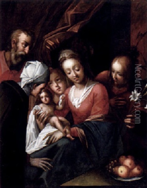 Die Heilige Familie Mit Zwei Engeln Und Der Heiligen Anna Oil Painting - Hans Von Aachen