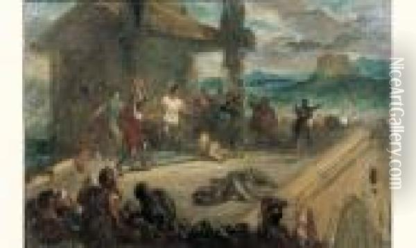 L'assassinat De Jean Sans Peur Au Pont De Montereau Oil Painting - Eugene Delacroix