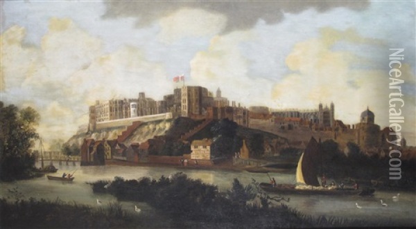 View Of The Windsor Castle And The Thames Oil Painting - Hendrick Danckerts