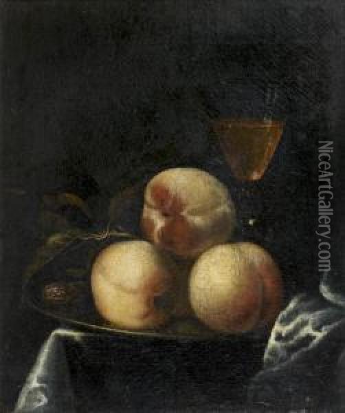 Nature Morte Aux Peches Et Verre De Vin Oil Painting - Willem Frederik van Royen