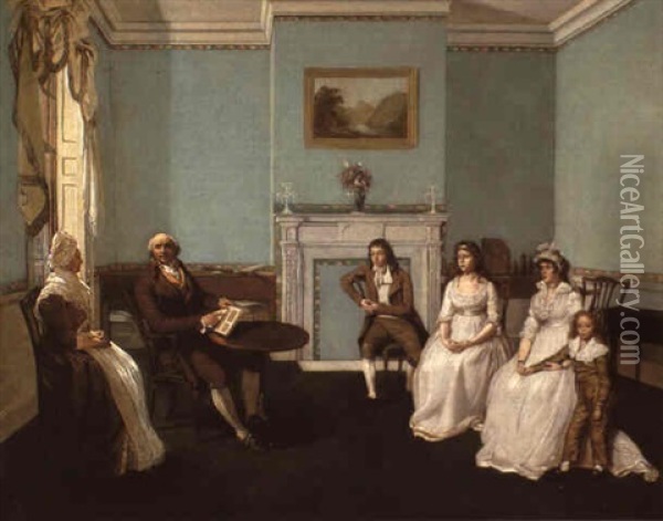 John Middleton With His Family In His Drawing Room Oil Painting - Philipp Reinagle