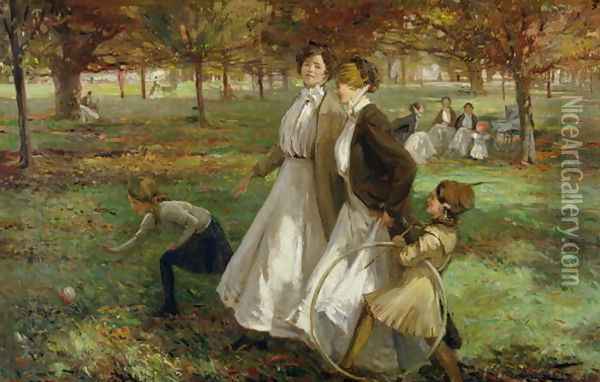Autumn in Kensington Gardens Oil Painting - James Wallace