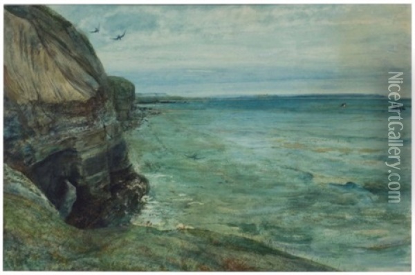 Cliffs And Sea, Filey, Yorkshire Oil Painting - John William Inchbold