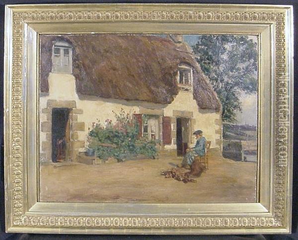 A Man In Front Of His Cottage Oil Painting - Alfred Victor Fournier