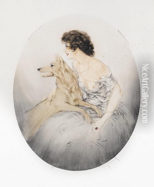Lady With A Dog Oil Painting - Louis Icart