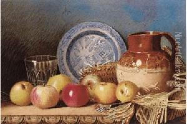 Still-life With A Jug, Glass And Apples Oil Painting - Benjamin Walter Spiers