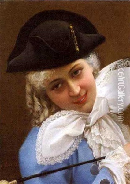 Beauty In A Jeweled Hat Oil Painting - Giuseppe Rota