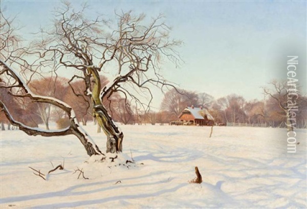 Winterlandschaft Im Tierpark Dyrehaven Oil Painting - Charles Alfred Emanuel Henrichsen Bremsen