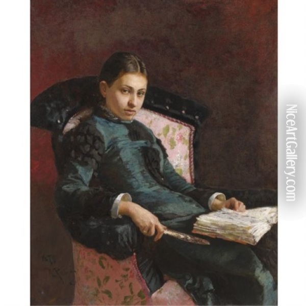 Portrait Of The Artist's Wife, Vera Repin Oil Painting - Ilya Repin
