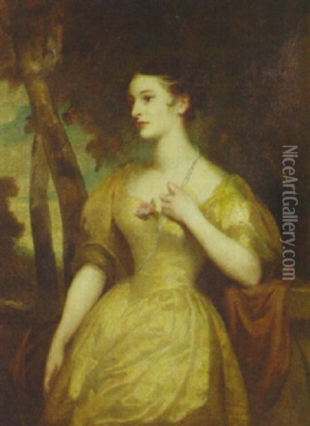 Portrait Of A Lady (miss Harford?) Standing In A Landscape By A Pedestal Oil Painting - John Opie