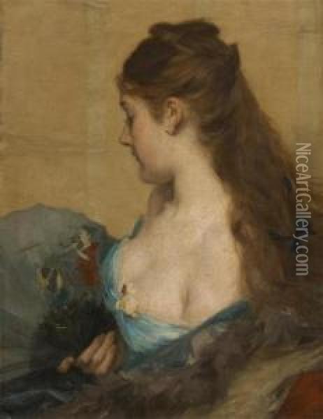 Jeune Femme A L'eventailoriental Oil Painting - Charles Hermans