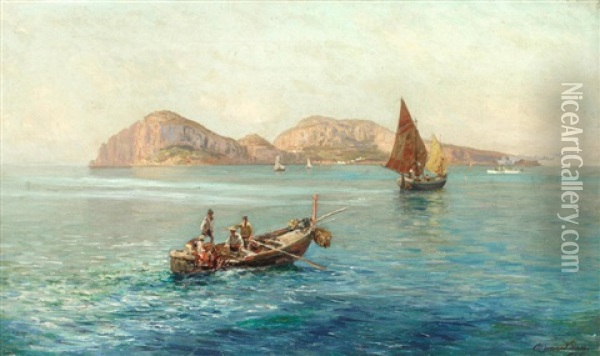 Fishing Boats Off Capri Oil Painting - Bernardo Hay