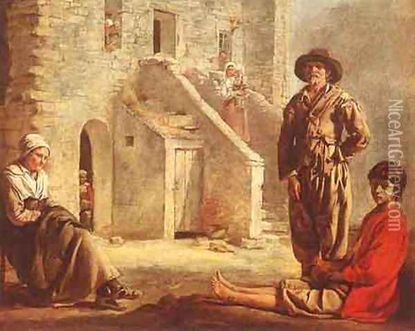 Le_Nain_Louis_Peasants_At_Their_Cottage_Door Oil Painting - Louis Le Nain