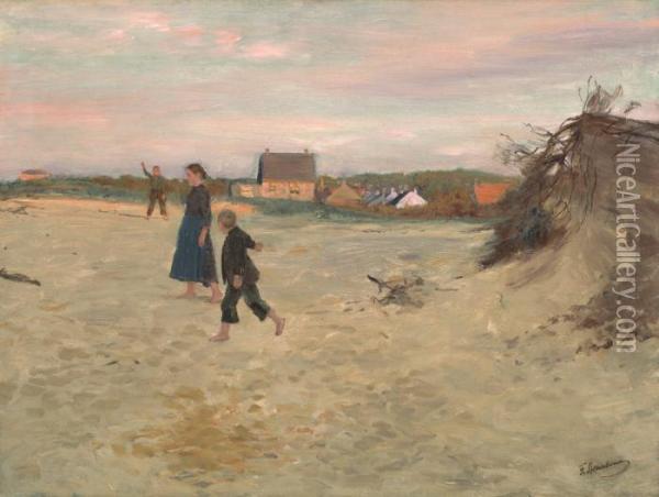 Spielende Kinder Am Nordseestrand Oil Painting - Franz Skarbina