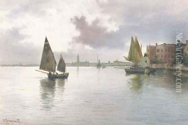 On the Lagoon, Venice Oil Painting - Alberto Prosdocimi
