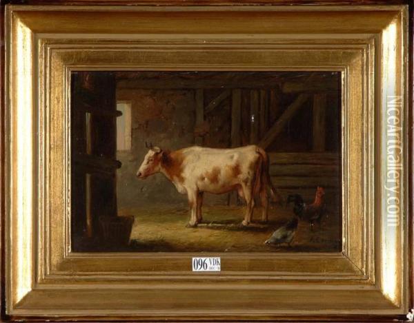 Vache A L'etable Oil Painting - Auguste Coomans