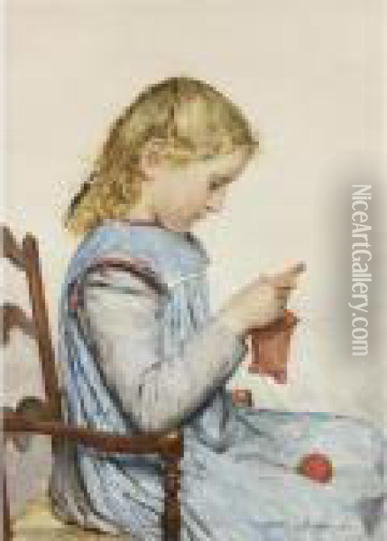 Strickendes Madchen, 1905
Girl Knitting Oil Painting - Albert Anker