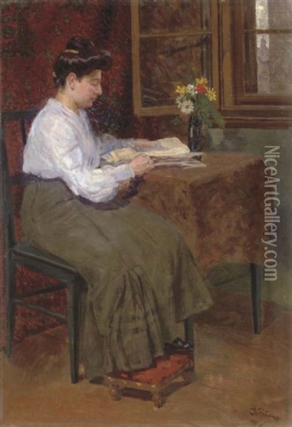 Portrait Of A Woman Reading A Book Oil Painting - Ilya Repin