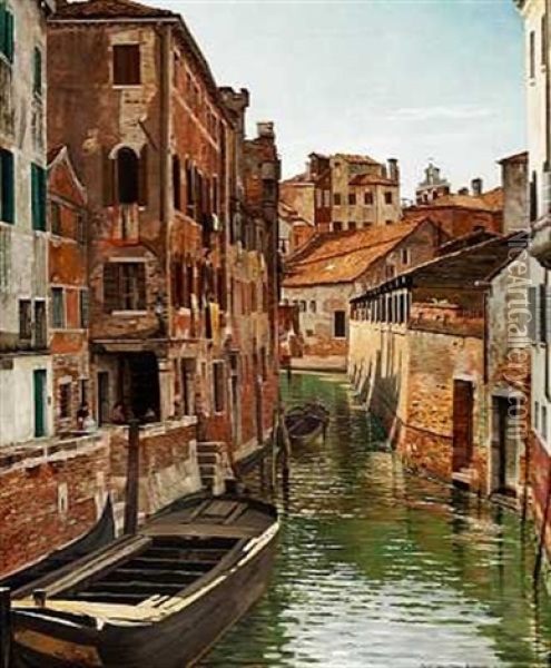 Ponte Della Tana. Parrocchia S. Pietro. Venezia Oil Painting - Josef Theodor Hansen