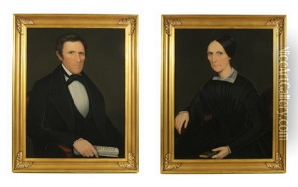 Hon. Sen. John Henry Hubbard And Julia Hubbard Of Litchfield County (2 Works) Oil Painting - Ammi Phillips