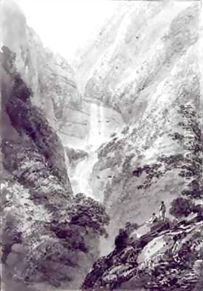 The Cascade of Minzapeezo, watercolour by Samuel Davies after an engraving Oil Painting - James Basire