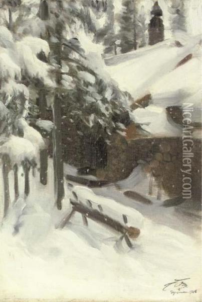 Gopsmor Cottage In The Snow Oil Painting - Anders Zorn