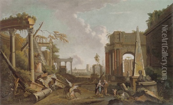 Classical Landscape With Ruins And Figures Oil Painting - James Norie
