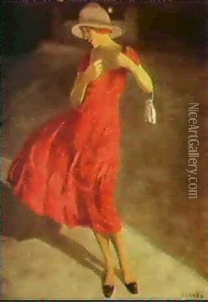 The Lady In Red Oil Painting - Poul Corona